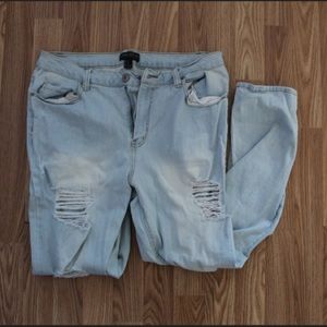 Plus Size Light-Wash Distressed Jeans